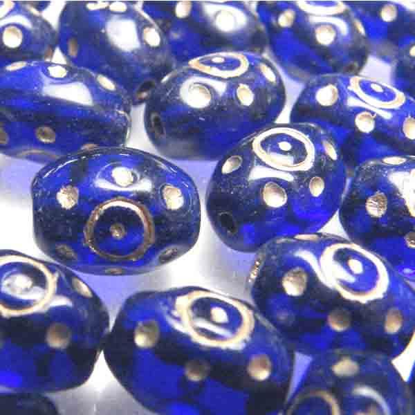 Cobalt 9X6MM Oval With Gold Dots And Eye Detail