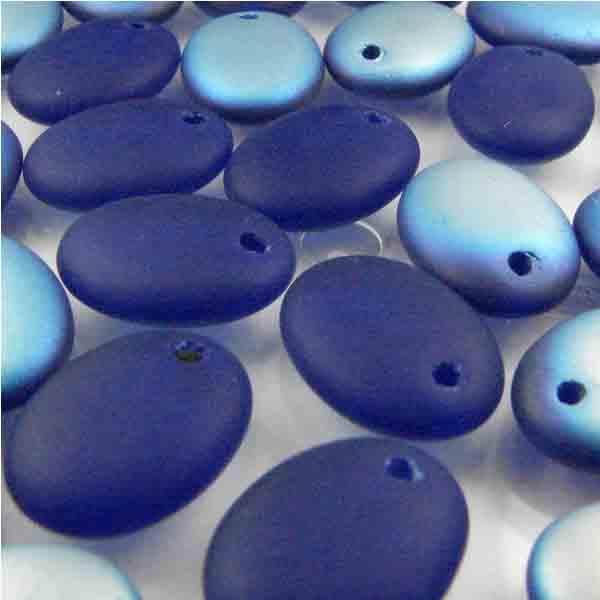 Cobalt Matte AB 11x8.5MM Flattened Oval