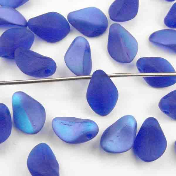 Cobalt Matte AB Curved Petal Dagger 8X6MM