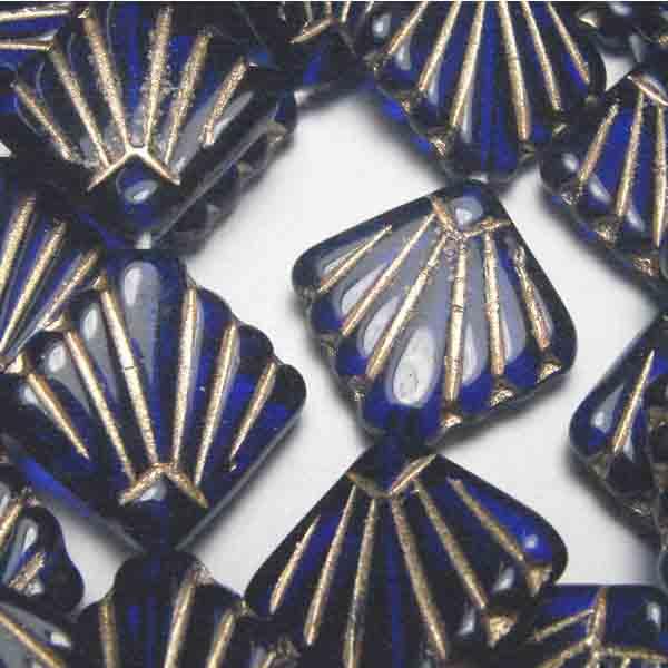 Cobalt With Gold Detail 17MM Fan Bead