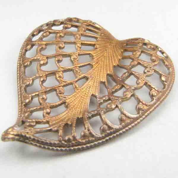 Coppery Brass 29x33MM Filigree Leaf