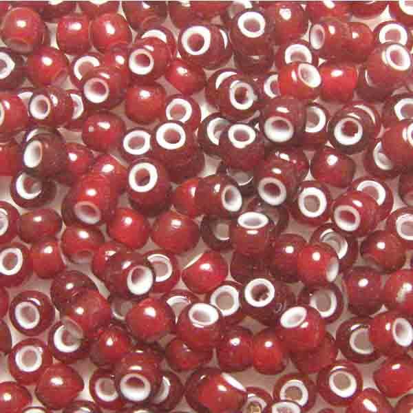 Cranberry White Lined Vintage French 5MM Pony Seed Bead