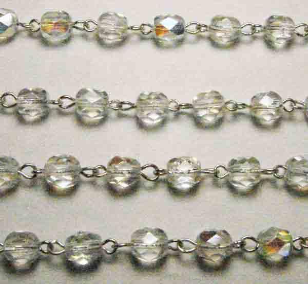 Crystal AB With Silver 6MM Fire Polish Bead Chain