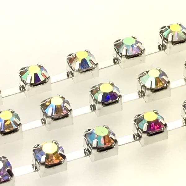 Crystal AB With Silver Plate 3MM Rhinestone Cup Chain