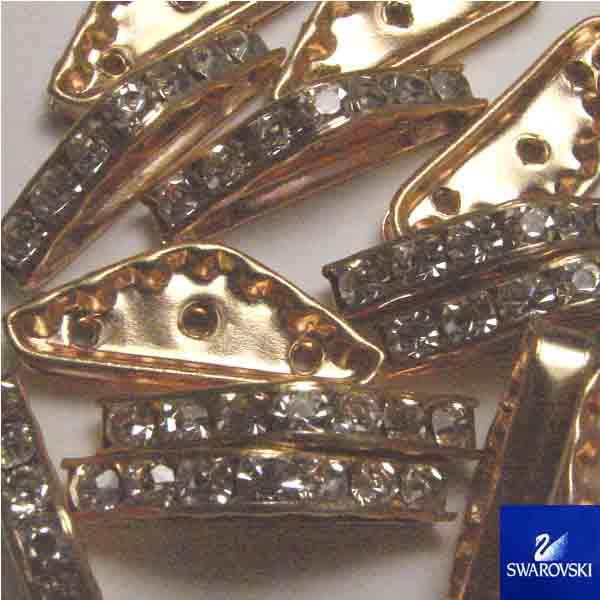 Crystal With Gold Rhinestone 22X4MM 3 Hole Strand Spacer