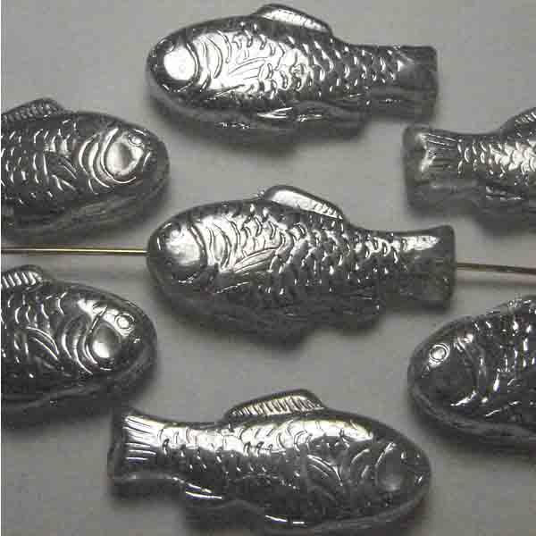 Crystal With Silver 28X14MM Fish Bead