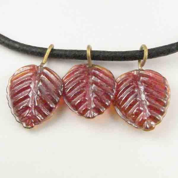 Cuba Red Lustre 16x11MM Leaf With Brass Hanging Loop
