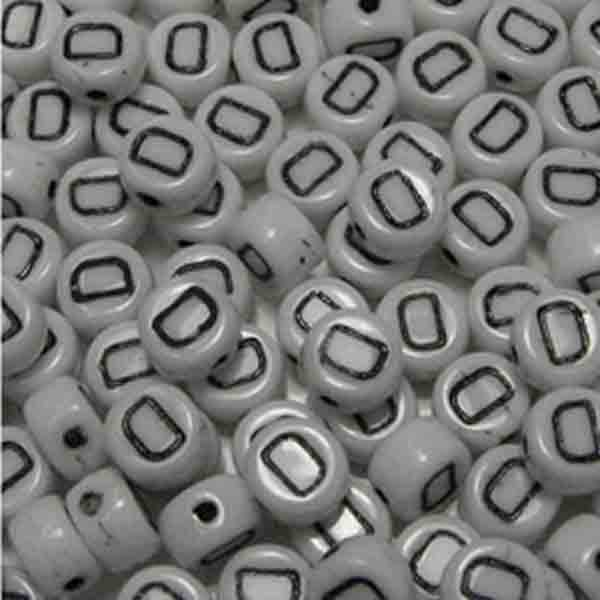D White With Black 6x4MM Letter Alphabet Bead