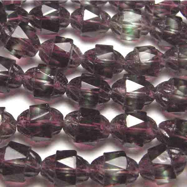 Dark Amethyst With Peridot 10x8MM Fire Polish Cathedral Oval