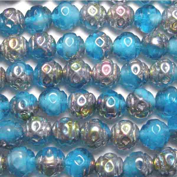 Dark Aqua Vitrail 7MM Textured Ball With Milky White Inclusions
