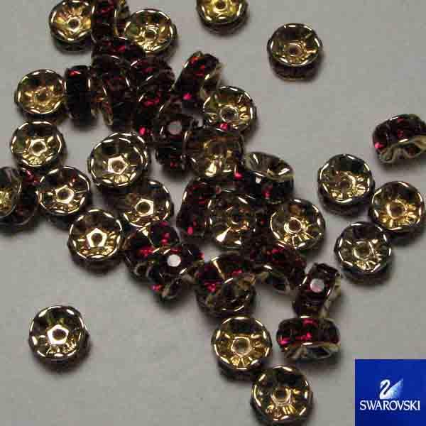 Dark Rose (Ruby)/Gold Swarovski Crystal Rhinestone Rondelle