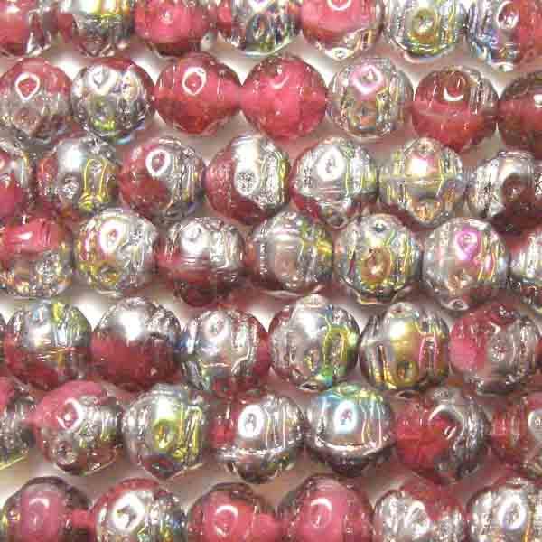 Dark Rose Vitrail 7MM Textured Ball With Milky White Inclusions