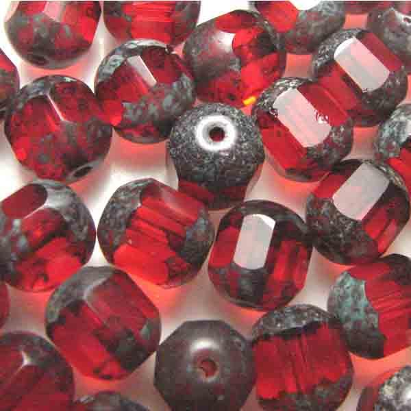 Dark Ruby With Granite (Picasso) 8MM Window Bead