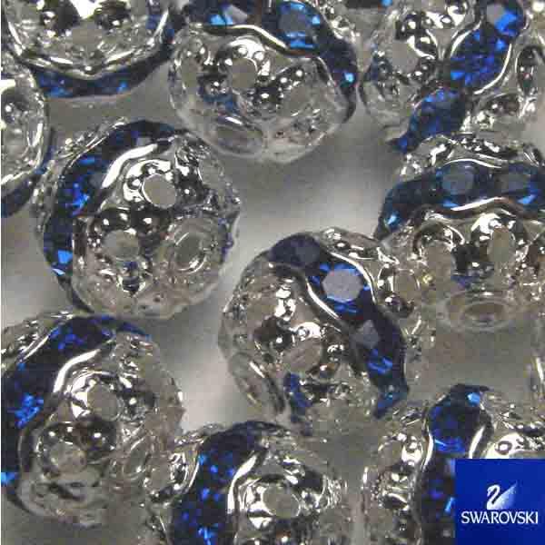 Dark Sapphire Rhinestone with Silver Plate Filigree 6MM Swarovski Ball