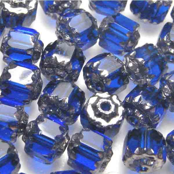 Dark Sapphire With Silver Ends 6MM Fire Polish Cathedral Bead