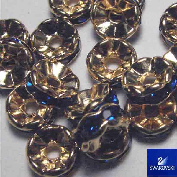 Dark Sapphire with Gold 8MM Swarovski Rhinestone Rondelle