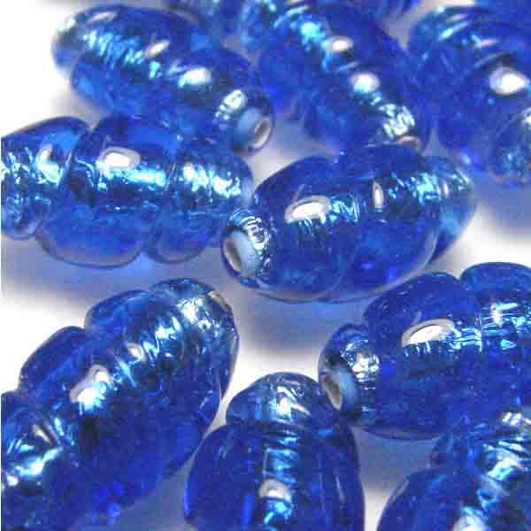 Dark Sapphire with Silver Foil 16X9MM Twisted Oval