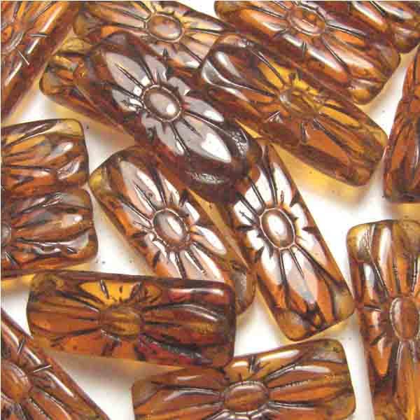 Dark Topaz 20X8MM Flattened Rectangle With Antiqued Floral Detail