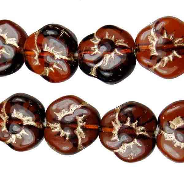 Dark Topaz with Gold 9mm Flower Linsin