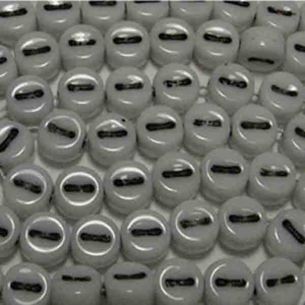 Dash White With Black 6x4MM Letter Alphabet Bead