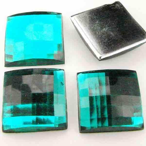 Emerald 15mm Square Plastic Faceted Mirrored Flatback Stone