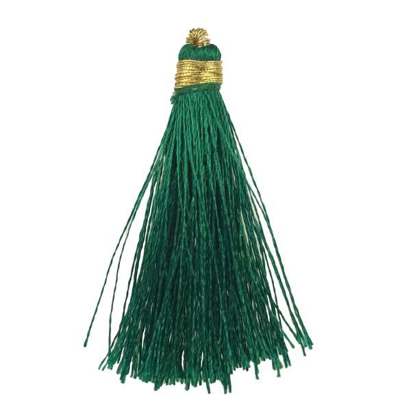 Emerald 2 1/8 Inch Silk Tassel With Gold Thread Detail
