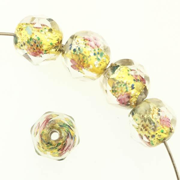 Faceted Crystal with Gold Foil and Rose 9MM
