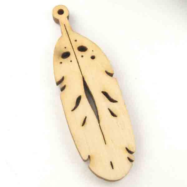 Feather 43x13MM Burned Wood Pendant