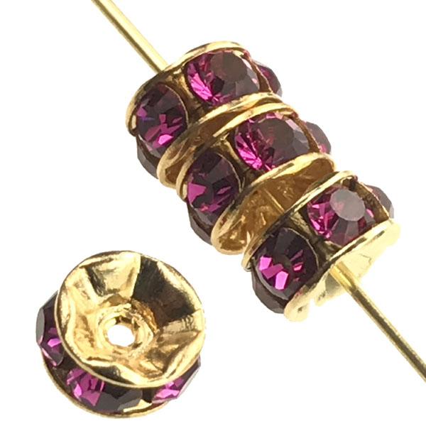 Fuchsia/Gold Swarovski Crystal Rhinestone Rondelle