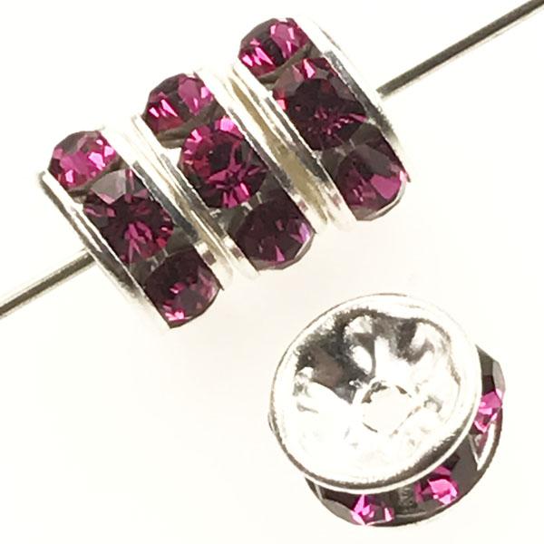 Fuchsia/Silver 7MM Swarovski Crystal Rhinestone Rondelle