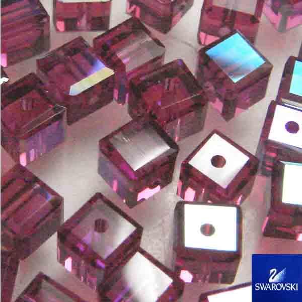 Fuchsia Ab 4MM Swarovski 5601 Cube Bead