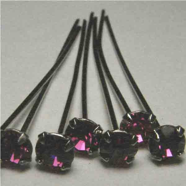 Fuchsia Rhinestone Silver Plate Headpin