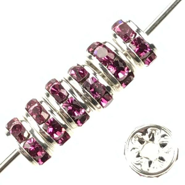 Fuchsia Silver 5MM Swarovski Rhinestone Rondelle