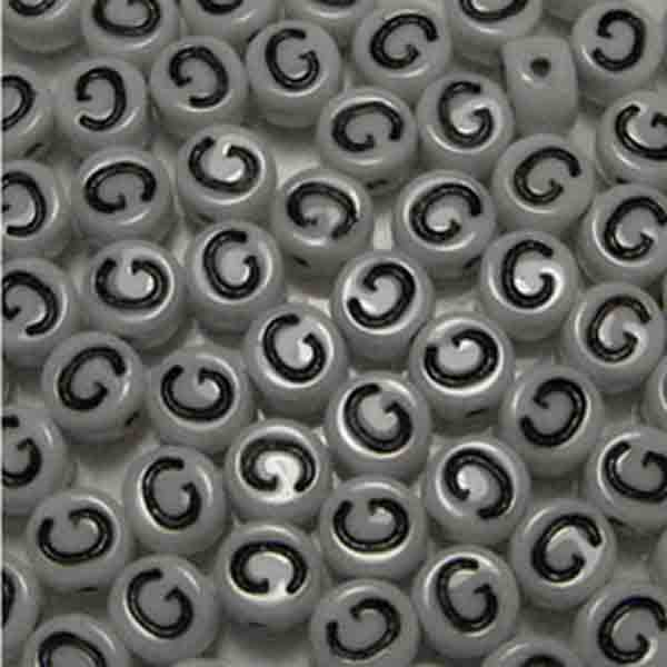 G White With Black 6x4MM Letter Alphabet Bead