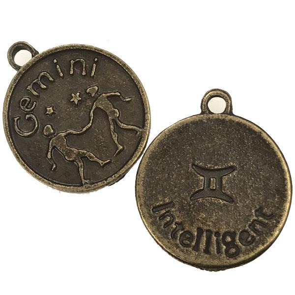 Gemini 21MM Antique Brass Plate Coin Pendant