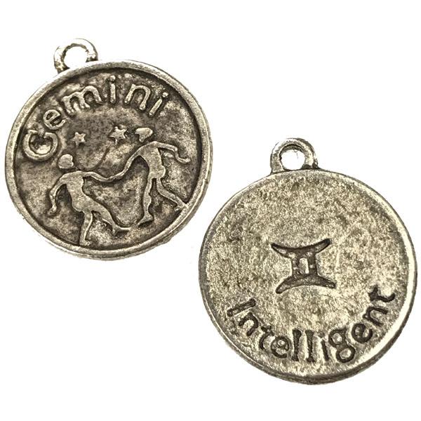 Gemini 21MM Antique Silver Plate Coin Pendant