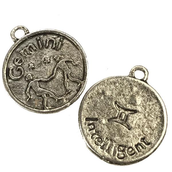 Gemini 21MM Antique Silver Plate Coin Pendant