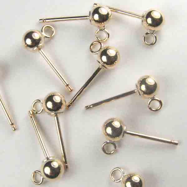 Gold Filled Pierced Ear Post 4MM Ball and Open Loop