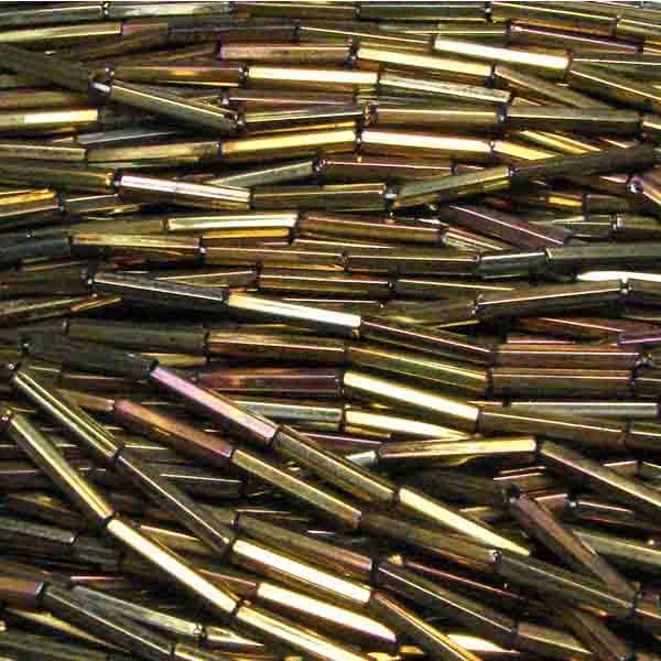 Gold Iris Size 5 (12x2MM) Faceted Bugle Bead