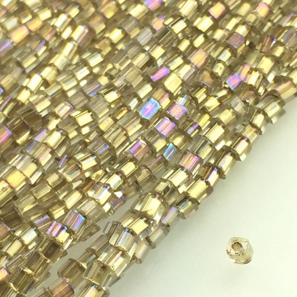 Gold Lined Crystal AB 10/0 (1.5MM) Sqare Cut Cube Bead