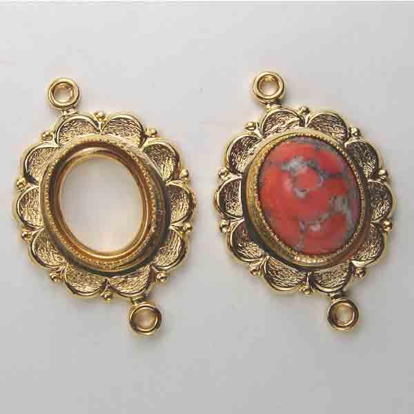 Gold Plate 10X8MM Cabochon Connector Scalloped Rim Setting