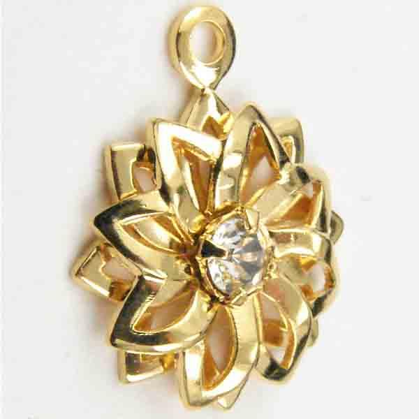 Gold Plate 11MM 2 Layer Blossom with Rhinestone Setting