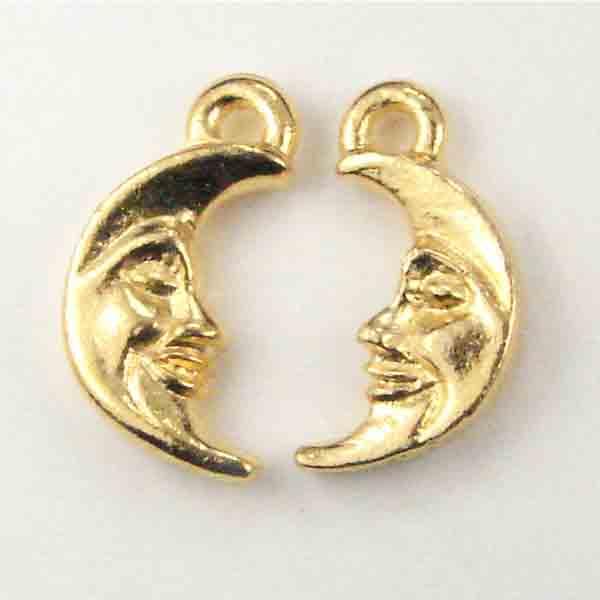 Gold Plate 11X7MM Crescent Moon with Face