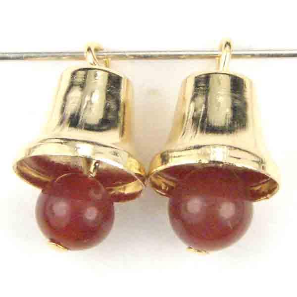 Gold Plate 12x10MM Bell With 6MM Carnelian Glass Clapper