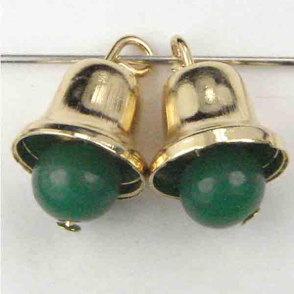 Gold Plate 12x10MM Bell With 6MM Jade Glass Clapper