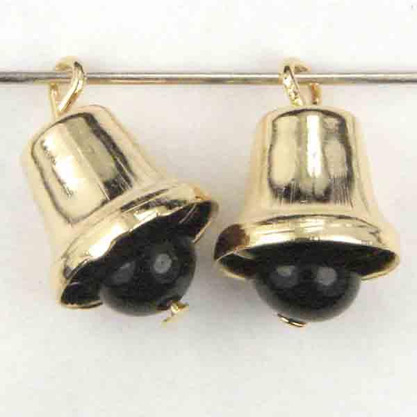 Gold Plate 12x10MM Bell With 6MM Jet Black Clapper