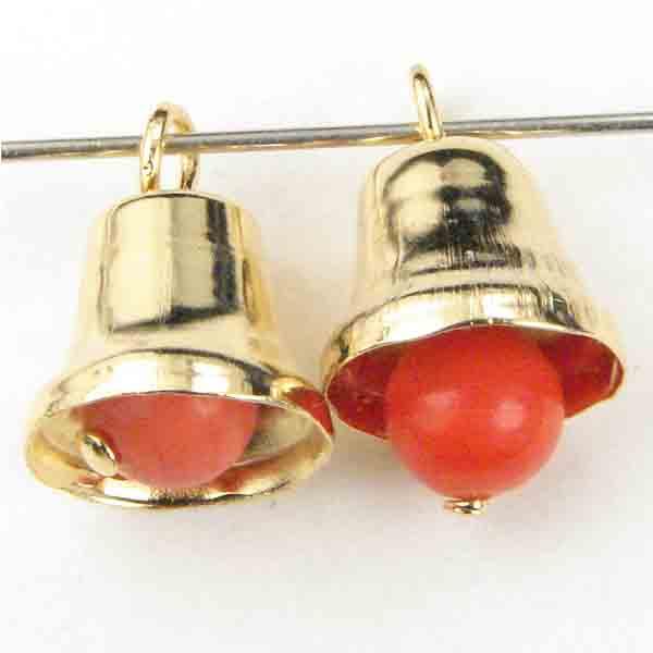 Gold Plate 12x10MM Bell With 6MM Orange Coral Glass Clapper