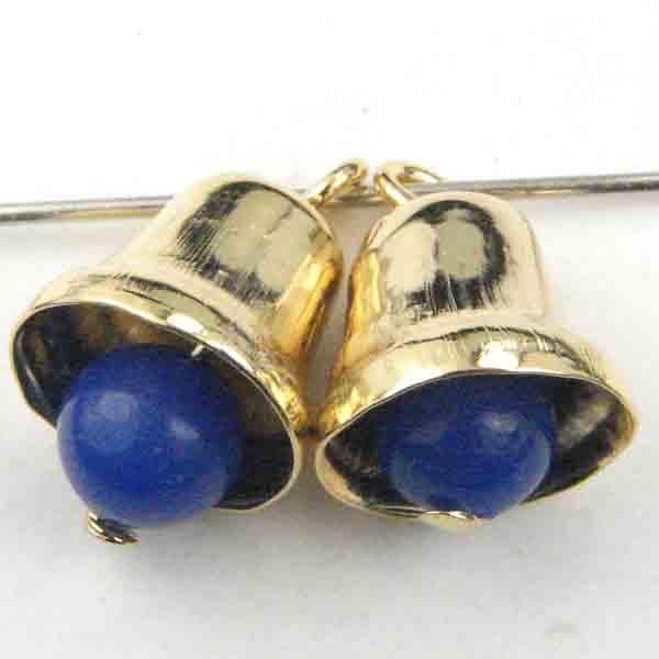 Gold Plate 12x10MM Bell With 6MM Royal Blue Glass Clapper