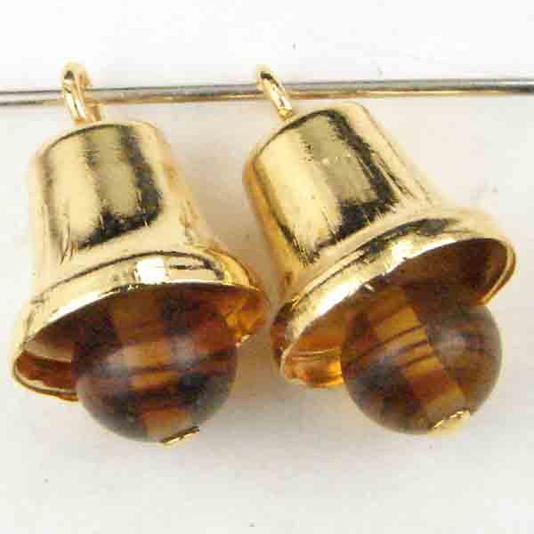 Gold Plate 12x10MM Bell With 6MM Tortoise Glass Clapper