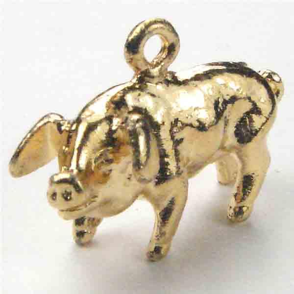Gold Plate 12x22MM Boar Of The Chinese Zodiac
